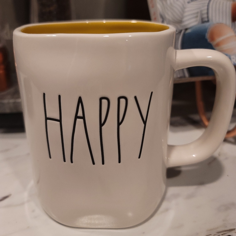 Rae Dunn Happy Mug with Yellow Inside